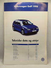 Last inn bildet i Galleri-visningsprogrammet, Brosjyre - 1998 Volkswagen Golf IV.  Tekniske data.
