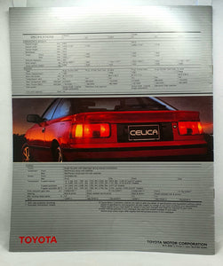 Toyota Celica brosjyre fra 1980-tallet. Bakside.