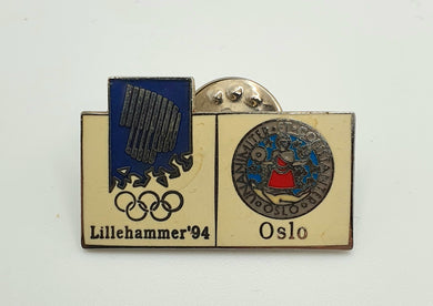 Pin fra Lillehammer OL i 1994 med Oslo kommunevåpen.