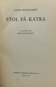 Bok - Stol på Katra av Karin Medén Adde. Tittelblad.