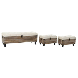 Foot-of-bed Bench DKD Home Decor Brun Krem 3 Deler Tre Polyester Aluminium Tradisjonell (119 x 41 x 42 cm) (3 pcs)