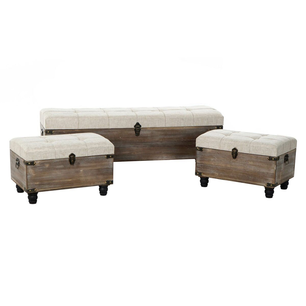 Foot-of-bed Bench DKD Home Decor Brun Krem 3 Deler Tre Polyester Aluminium Tradisjonell (119 x 41 x 42 cm) (3 pcs)
