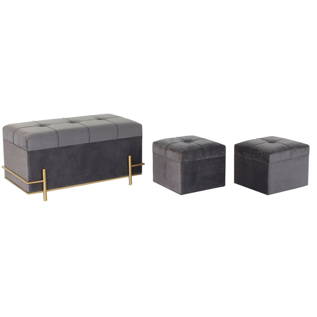 Krakk DKD Home Decor Grå Polyester Skum Metall Tre MDF (3 pcs) (80 x 40 x 42 cm)