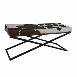 Foot-of-bed Bench DKD Home Decor Svart Beige Metall Brun Lær Aluminium Hvit Kolonial (120 x 40 x 50 cm)