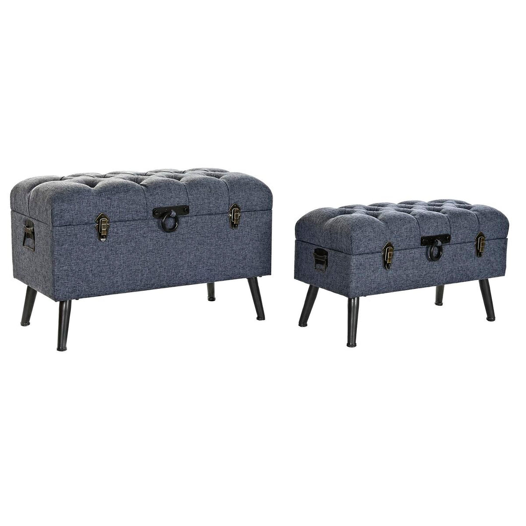 Oppbevaringskiste med sete DKD Home Decor Blå Metall Polyester MDF (81 x 42 x 52 cm)