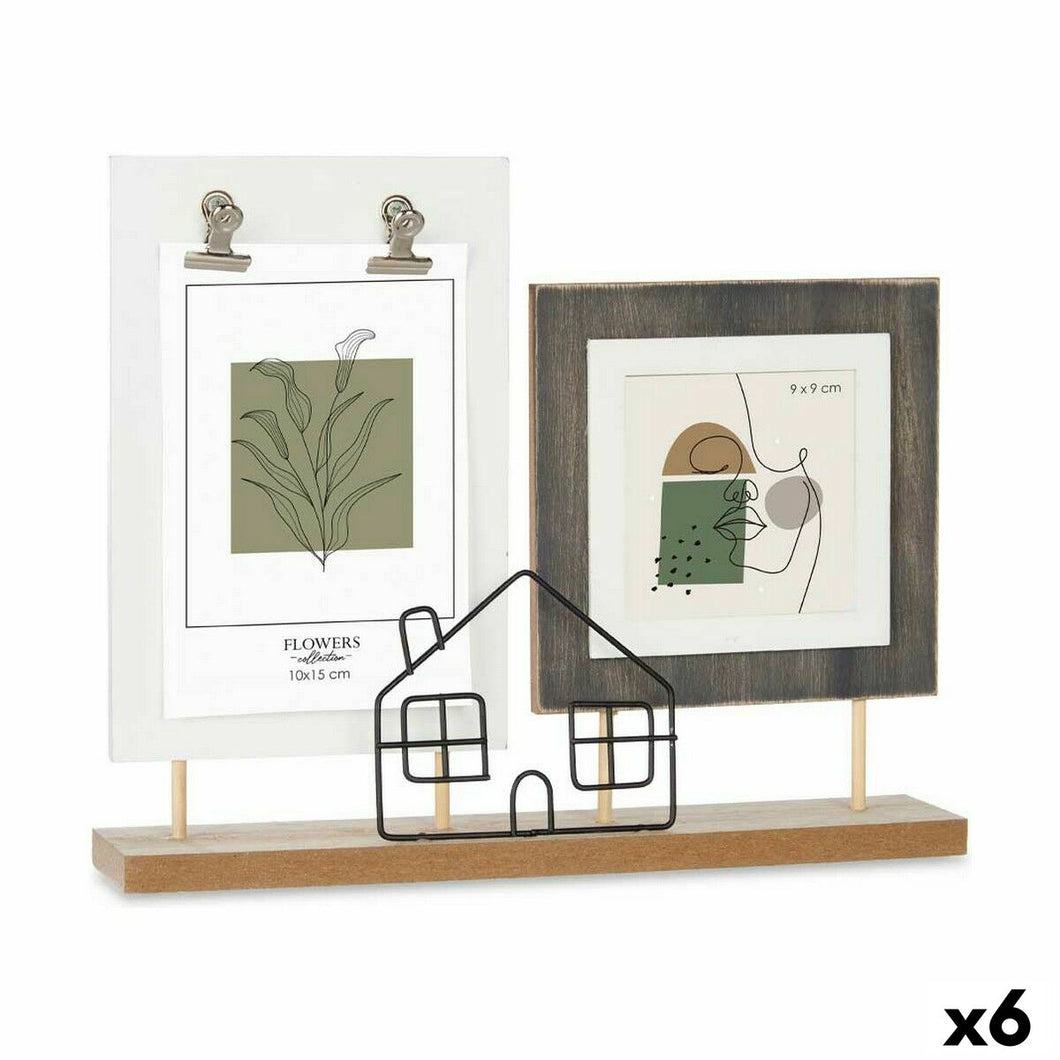 Fotoramme 2 bildes Hus Svart Brun Tre MDF (28 x 23,5 x 6 cm) (6 enheter)
