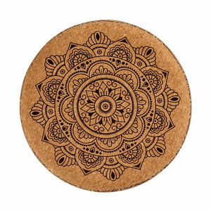 Puff Mandala Brun Kork Tre MDF 34 x 39 x 34 cm (2 enheter)