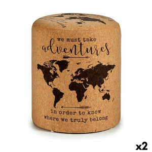 Puff Verdenskart Brun Kork Tre MDF 34 x 39 x 34 cm (2 enheter)