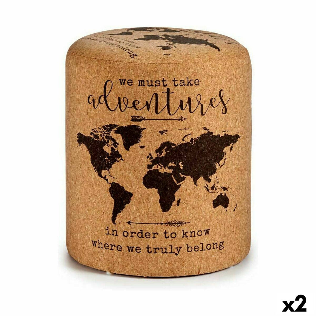 Puff Verdenskart Brun Kork Tre MDF 34 x 39 x 34 cm (2 enheter)