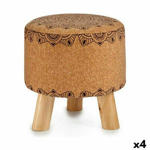 Puff Mandala Brun Kork Tre MDF 28 x 28 x 28 cm (4 enheter)