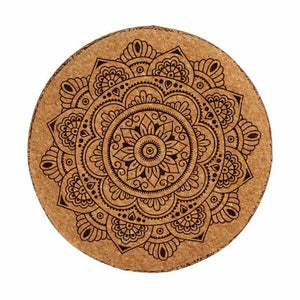 Puff Mandala Brun Kork Tre MDF 28 x 28 x 28 cm (4 enheter)