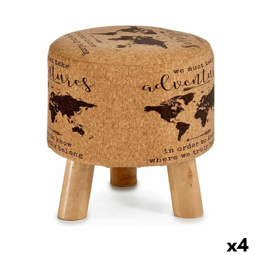 Puff Verdenskart Brun Kork Tre MDF 28 x 28 x 28 cm (4 enheter)