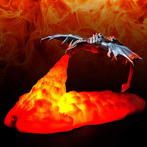 Lampe formet som ildsprutende drage.
